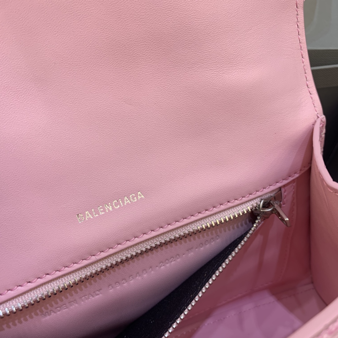 Balenciaga Hourglass XS Handbag Crocodile Embossed Shoulder Bag Light Pink